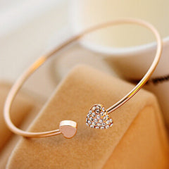 Fashion Elegance ~ Chic Lovely Gold Plated Rhinestone Heart Shape Cuff Bracelet