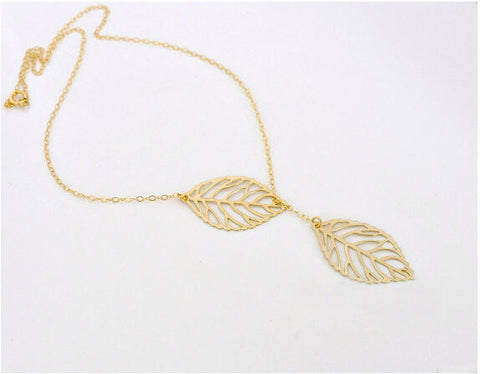 Fashion Elegance ~ Simple European Gold Filled Two Leaf Leaf Pendant