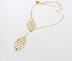 Fashion Elegance ~ Simple European Gold Filled Two Leaf Leaf Pendant