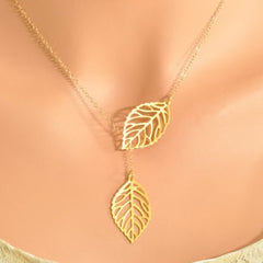 Fashion Elegance ~ Simple European Gold Filled Two Leaf Leaf Pendant